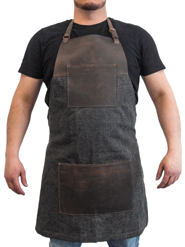 Adjustable apron in brown leather and canvas AP4