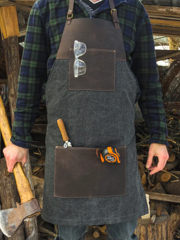 Adjustable apron in brown leather and canvas AP4