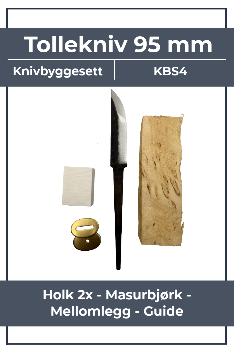 Knivbyggesett KBS4 - 95mm hammerfinish med masurbjørk og messingholker