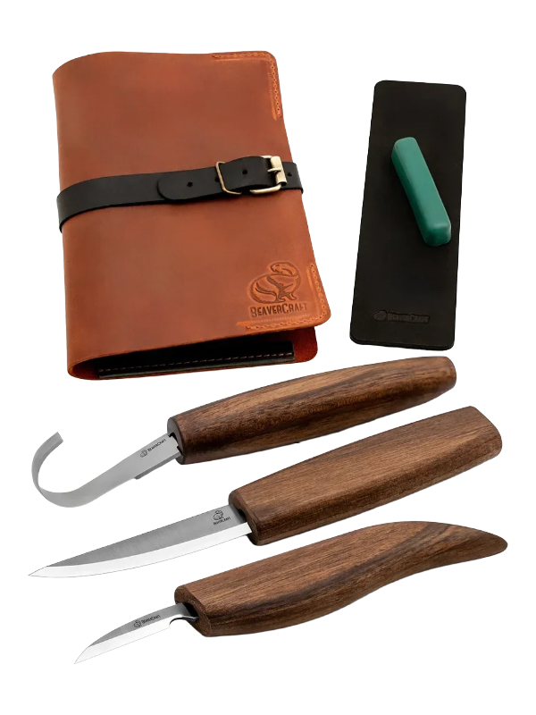 Wood carving set in leather S13X Beaver Craft