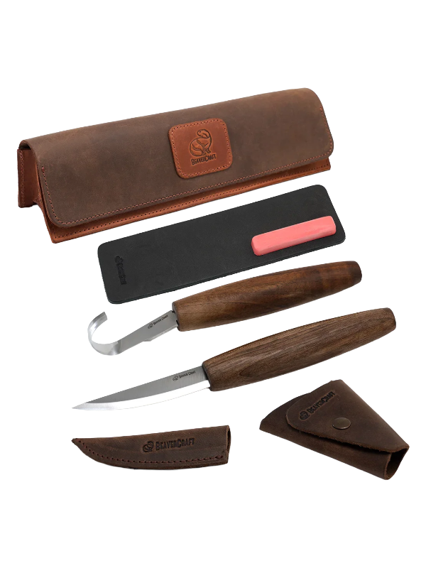 Wood carving set in leather S01X Beaver Craft